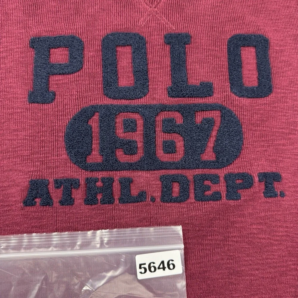 Polo Ralph Lauren Maroon Knit Cotton Spellout Crewneck Sweater Size Men's Large